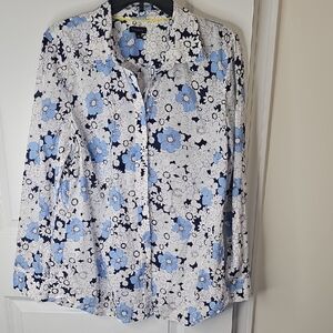 Talbots Blue and White Floral Blouse